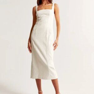 Abercrombie & Fitch | Textured Column Midi Dress in Off-White Ivory | Size Small